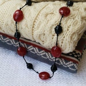 Red and black bead knotted cord necklace